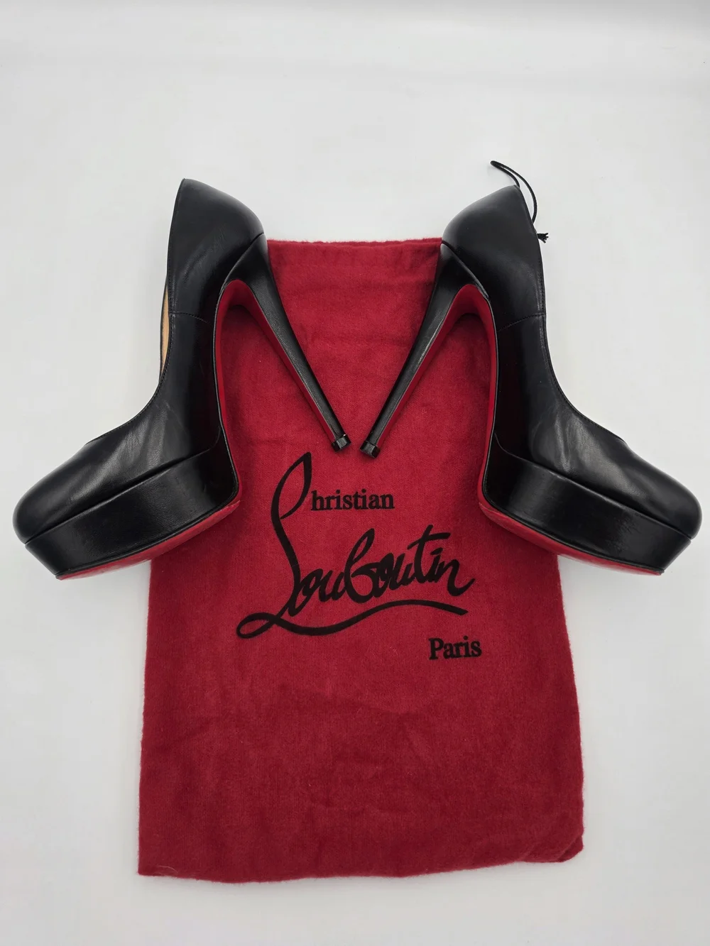 Christian Louboutin Bianca Black Leather Platform Pumps with Red Soles /EU 36.5